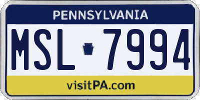 PA license plate MSL7994