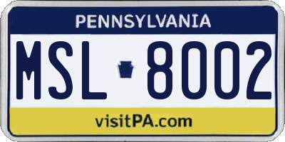 PA license plate MSL8002
