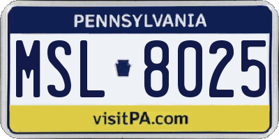PA license plate MSL8025