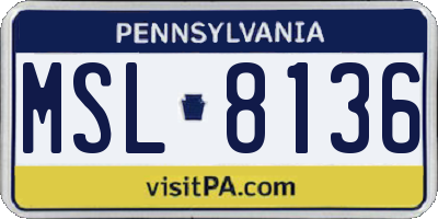 PA license plate MSL8136
