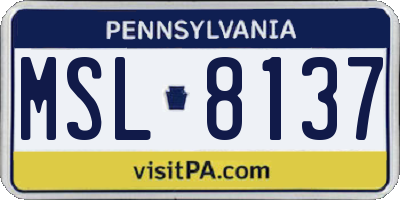 PA license plate MSL8137