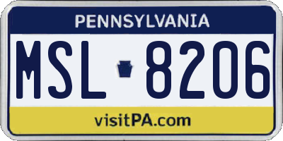PA license plate MSL8206