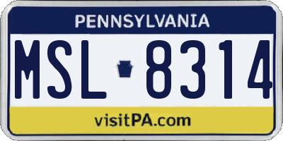 PA license plate MSL8314
