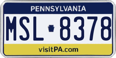 PA license plate MSL8378