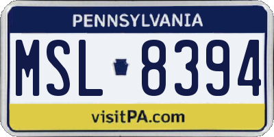 PA license plate MSL8394