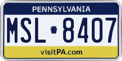 PA license plate MSL8407