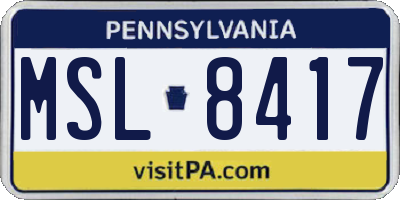 PA license plate MSL8417