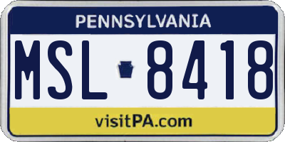 PA license plate MSL8418