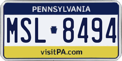 PA license plate MSL8494