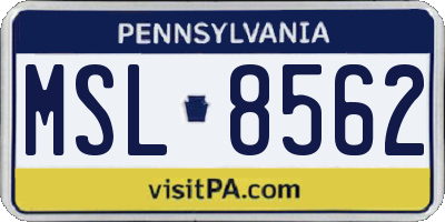 PA license plate MSL8562