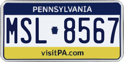 PA license plate MSL8567