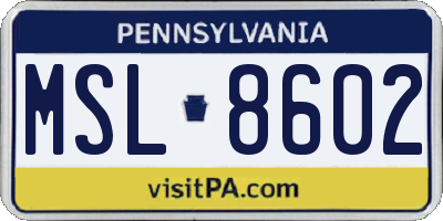 PA license plate MSL8602