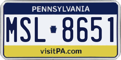 PA license plate MSL8651