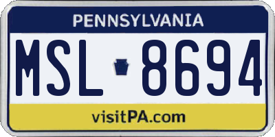 PA license plate MSL8694