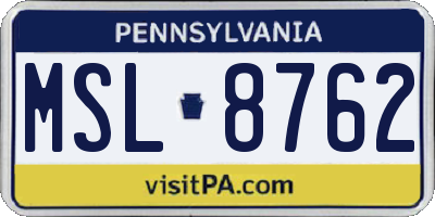 PA license plate MSL8762