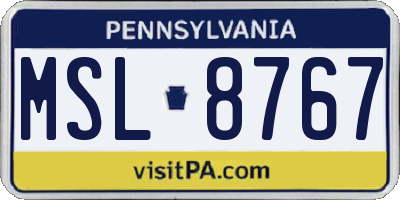 PA license plate MSL8767