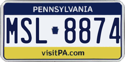 PA license plate MSL8874