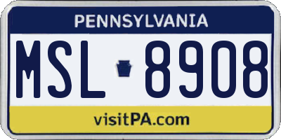 PA license plate MSL8908