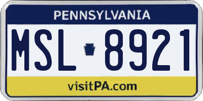 PA license plate MSL8921
