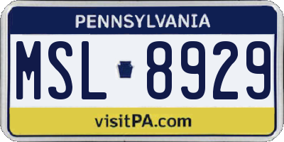 PA license plate MSL8929