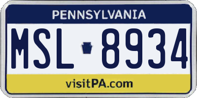 PA license plate MSL8934