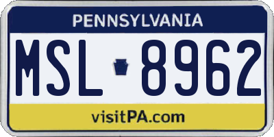 PA license plate MSL8962