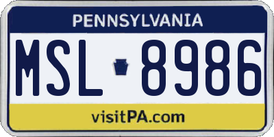 PA license plate MSL8986