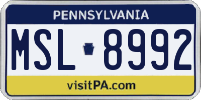 PA license plate MSL8992
