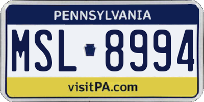 PA license plate MSL8994