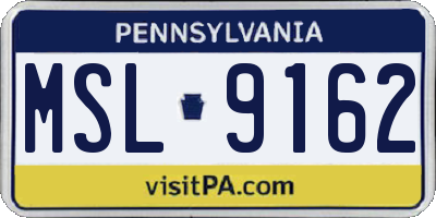 PA license plate MSL9162