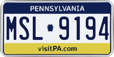 PA license plate MSL9194