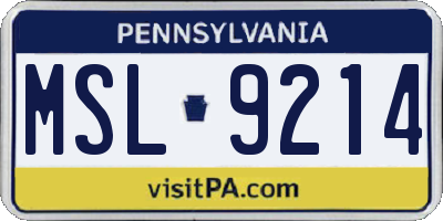 PA license plate MSL9214