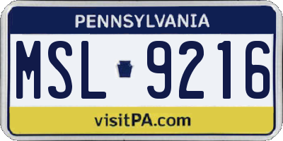 PA license plate MSL9216