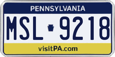 PA license plate MSL9218