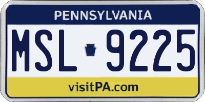 PA license plate MSL9225