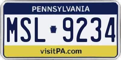 PA license plate MSL9234