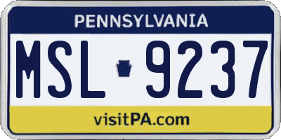 PA license plate MSL9237