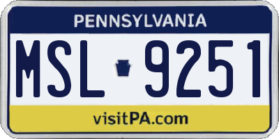 PA license plate MSL9251