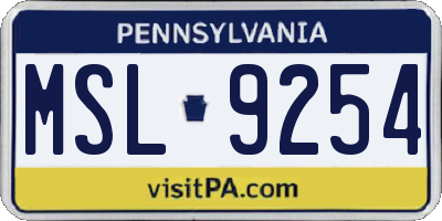 PA license plate MSL9254