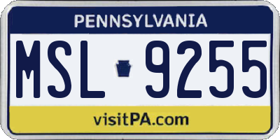 PA license plate MSL9255