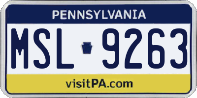 PA license plate MSL9263