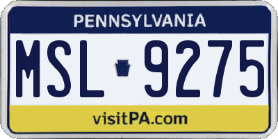 PA license plate MSL9275
