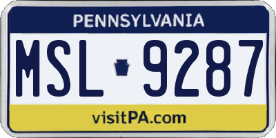 PA license plate MSL9287