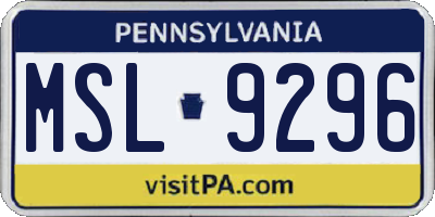 PA license plate MSL9296
