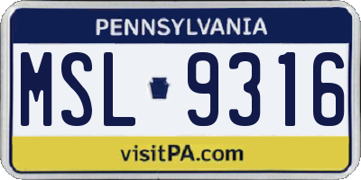 PA license plate MSL9316