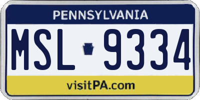 PA license plate MSL9334