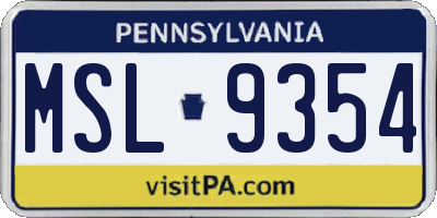 PA license plate MSL9354