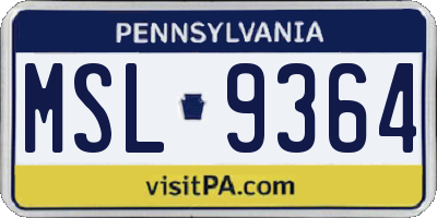 PA license plate MSL9364