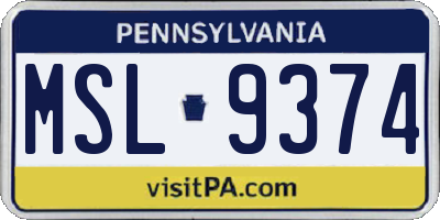 PA license plate MSL9374
