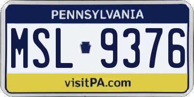 PA license plate MSL9376